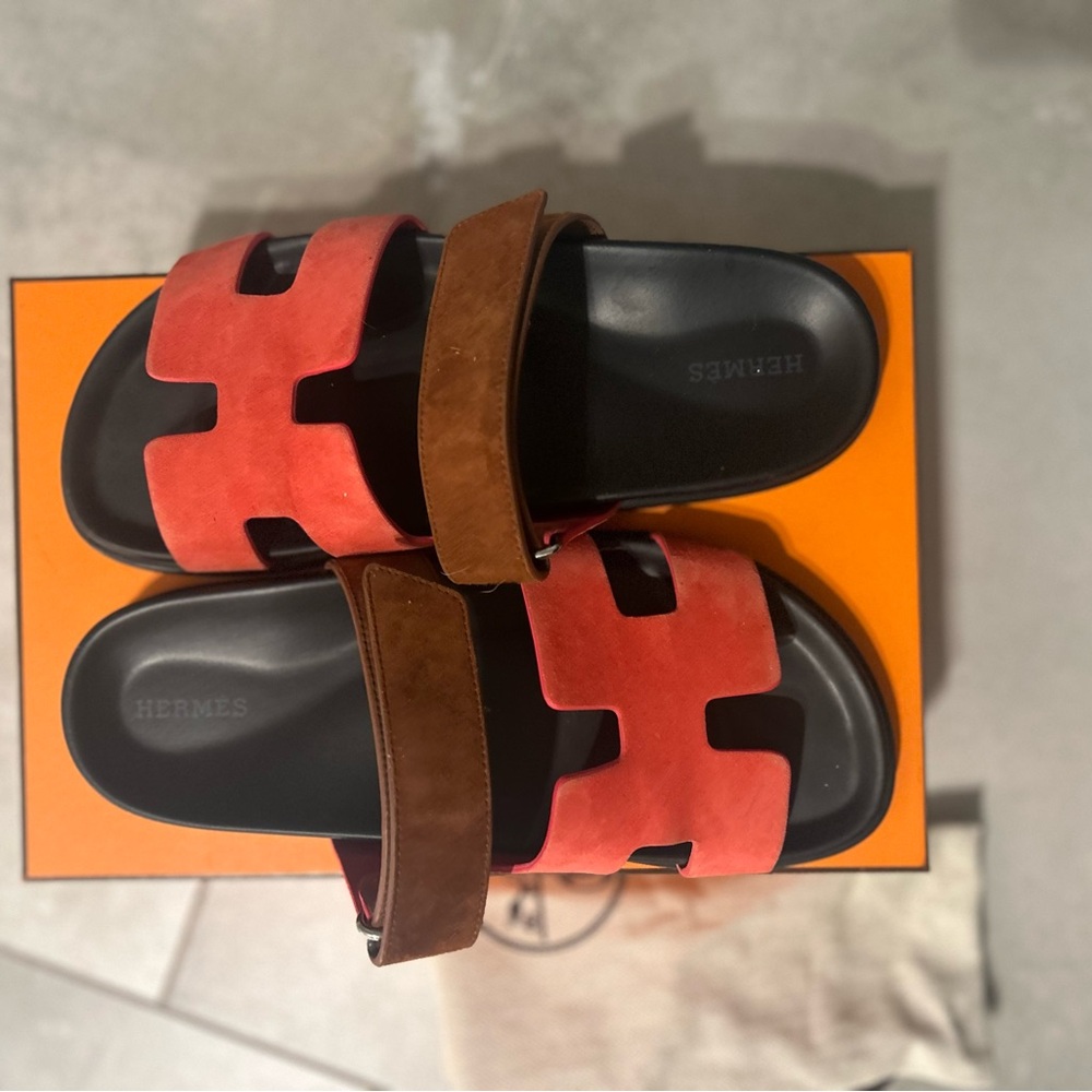 Hermes Red and Brown Sandals